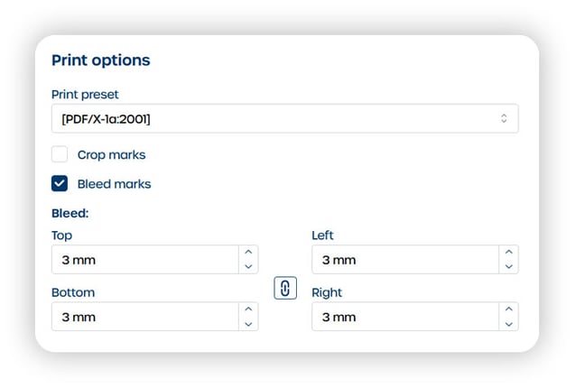 Template Studio adjust print options